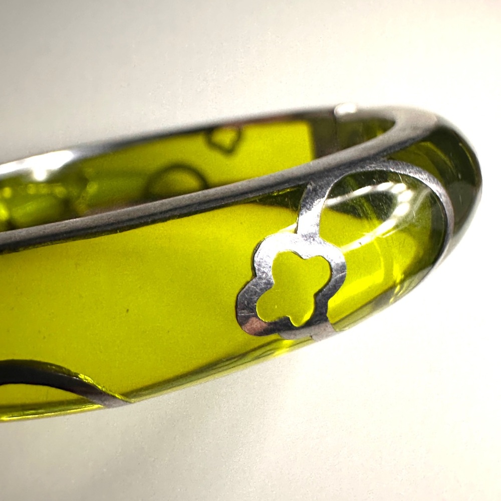 925 Alan K Green Bangle Bracelet - Sterling, Hinged, Overlay Clover Pattern